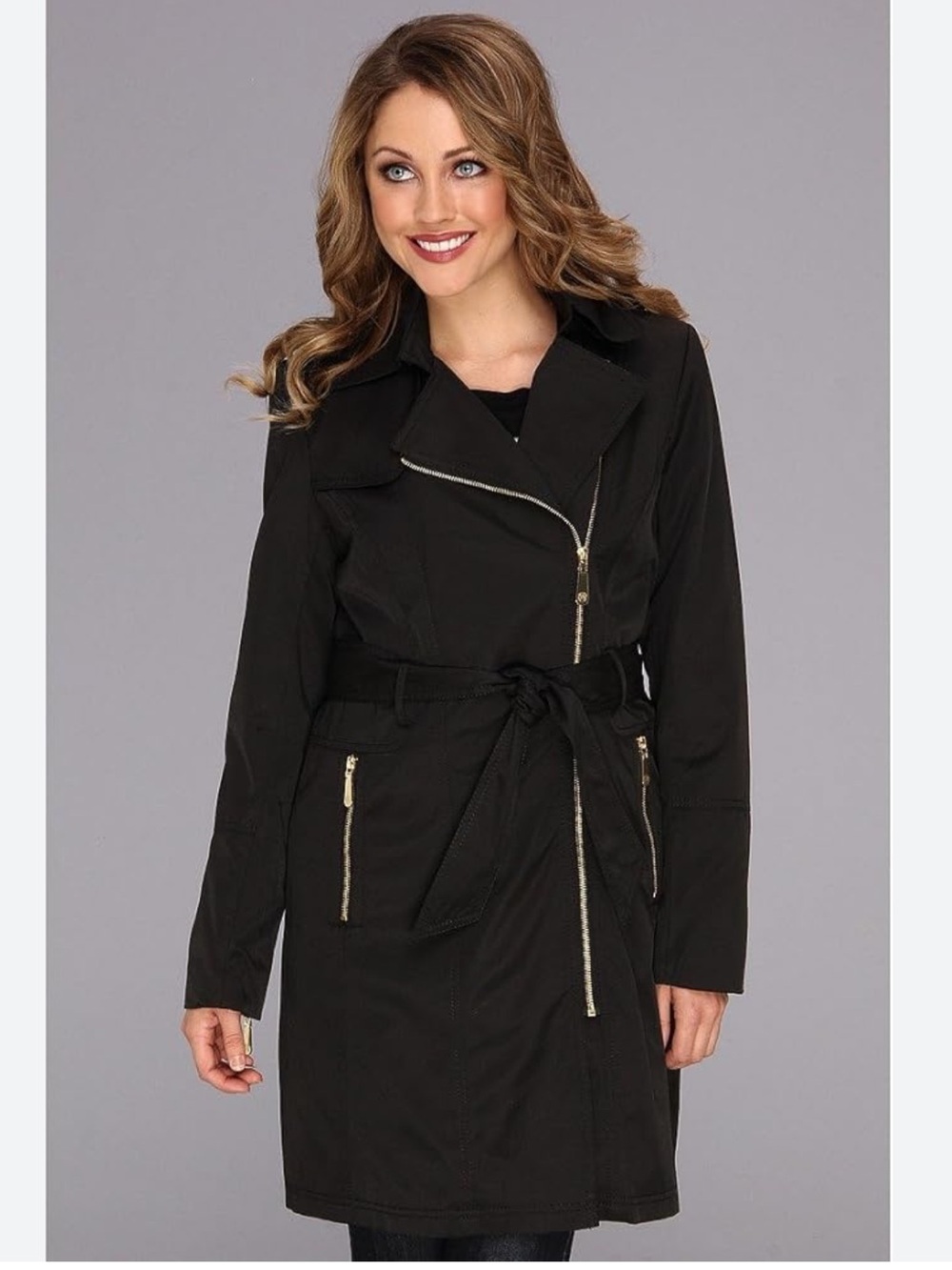 Vince Camuto Black Zip-Front Trench Coat
